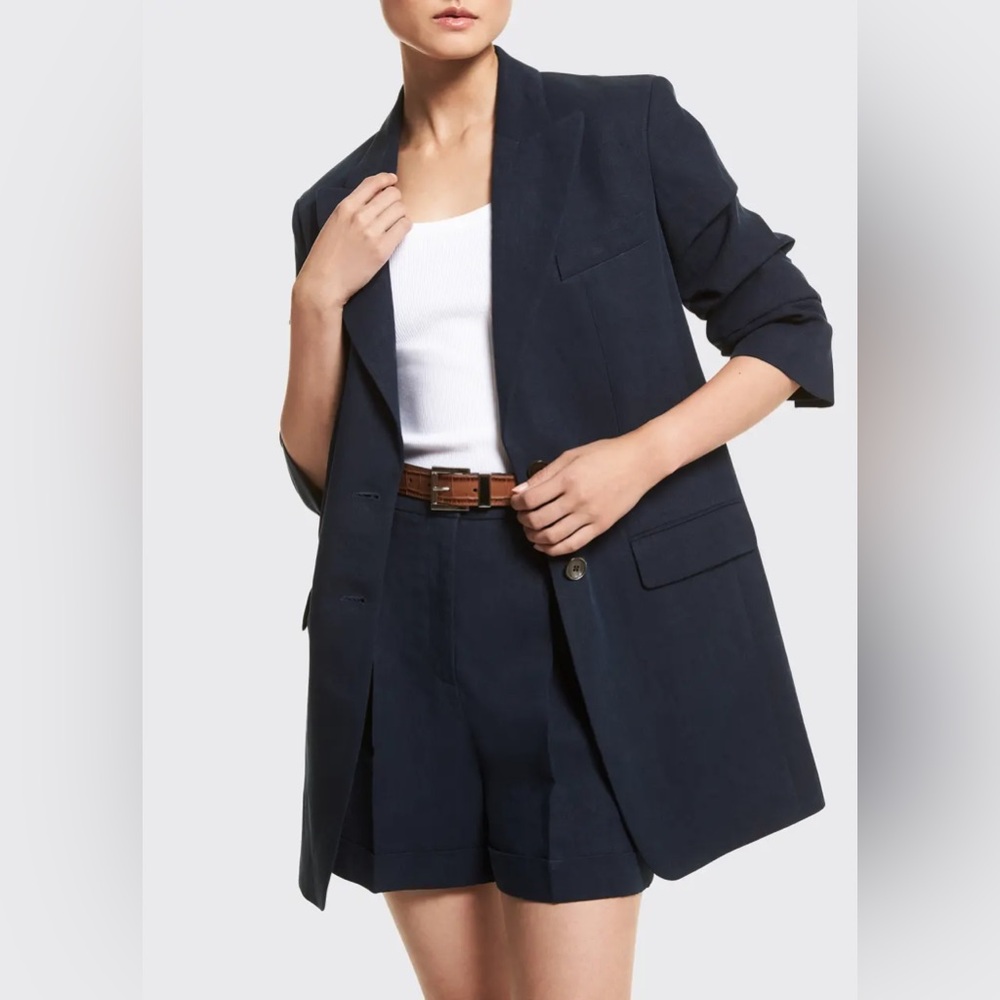 MICHAEL KORS COLLECTION Crushed Sleeve Linen Blazer, Navy